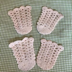Four Cream Hand Crocheted Glass Mug Cozies